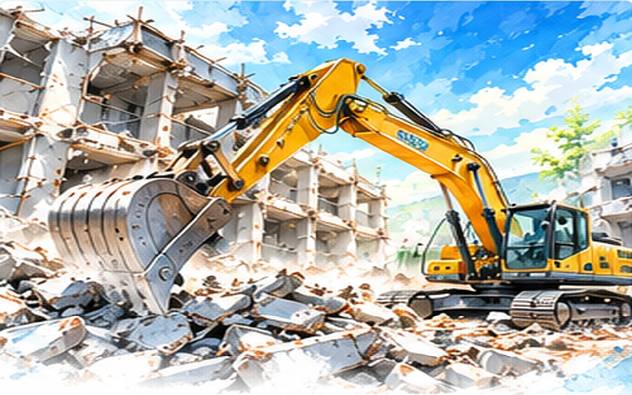 解体工事｜建物解体現場と油圧ショベル